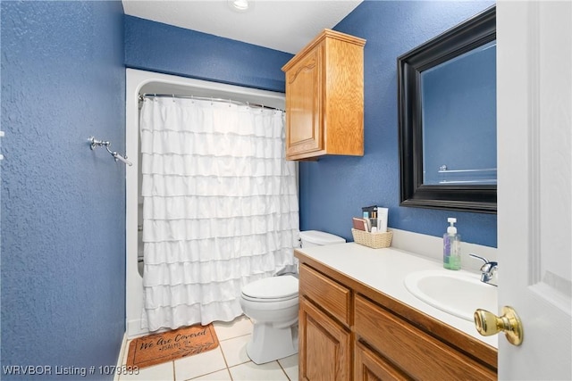 298 Bayou Rd, Fort Gibson, OK 74434 - bathroom featuring tile patterned floors, a shower with shower curtain, toilet, and vanity