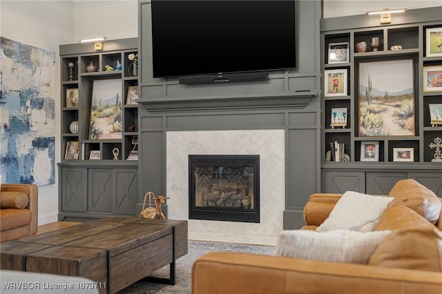 8801 Rombauer Pt, Fort Smith, AR 72916 - living room with a tiled fireplace and built in shelves