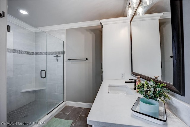 2803 Turtle Creek Dr, Lavaca, AR 72941 - full bath featuring a stall shower, double vanity, ornamental molding, baseboards, and recessed lighting