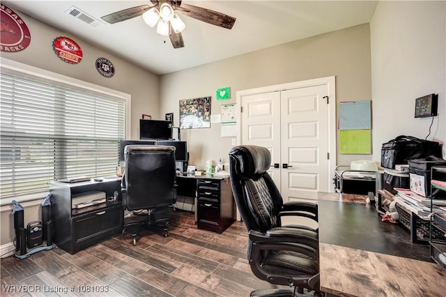 2803 Turtle Creek Dr, Lavaca, AR 72941 - home office with a ceiling fan and dark wood finished floors