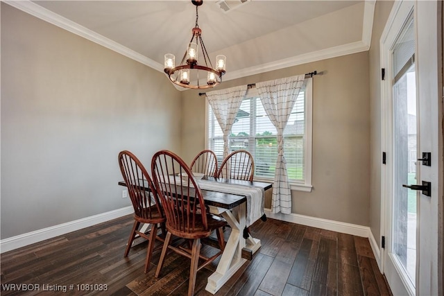 2803 Turtle Creek Dr, Lavaca, AR 72941 - dining area featuring baseboards, a chandelier, crown molding, and dark wood-style flooring