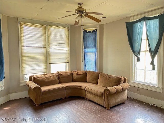 300 17th St, Fort Smith, AR 72901 - living area with hardwood / wood-style flooring, a ceiling fan, and baseboards