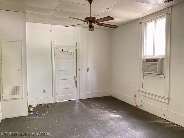 300 17th St, Fort Smith, AR 72901 - empty room featuring hardwood / wood-style flooring, ceiling fan, cooling unit, a paneled ceiling, and baseboards