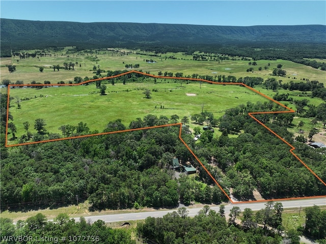 aerial view featuring a mountain view and a rural view