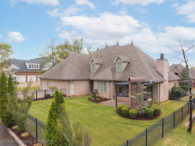 8200 Mile Tree Dr, Fort Smith, AR 72903 - view of front of home with a pergola, a fenced backyard, a patio, a front lawn, and brick siding