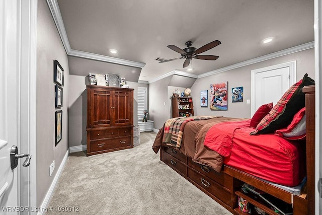 8200 Mile Tree Dr, Fort Smith, AR 72903 - carpeted bedroom featuring ornamental molding, baseboards, recessed lighting, and ceiling fan