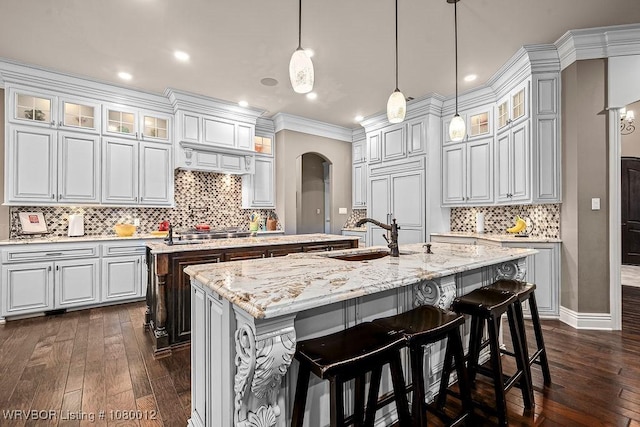 8200 Mile Tree Dr, Fort Smith, AR 72903 - kitchen with a center island with sink, dark wood-style flooring, and a sink