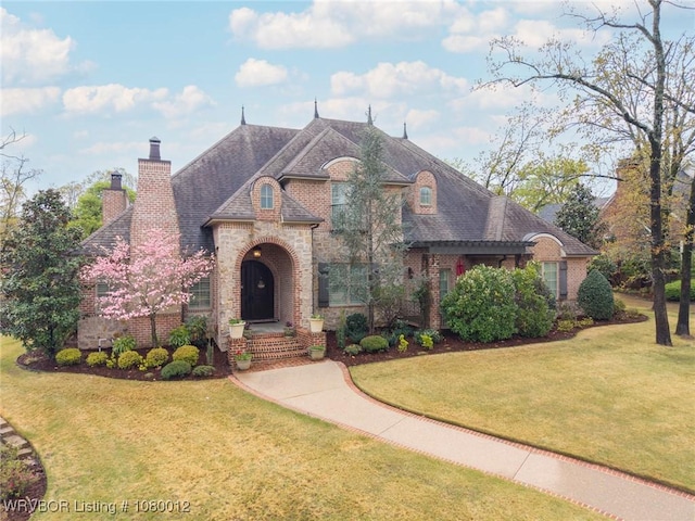 8200 Mile Tree Dr, Fort Smith, AR 72903 - french country inspired facade featuring a chimney, a front yard, and brick siding