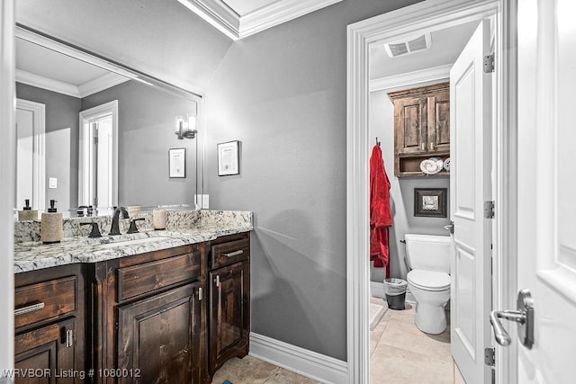 8200 Mile Tree Dr, Fort Smith, AR 72903 - bathroom featuring toilet, crown molding, vanity, and visible vents