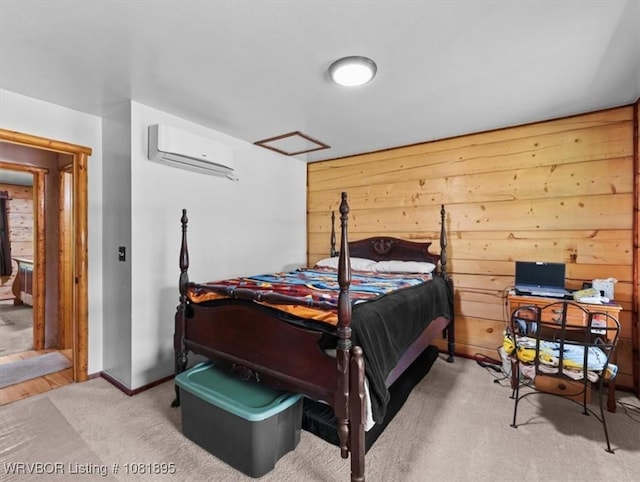 161129 N 4550th Rd, Talihina, OK 74571 - carpeted bedroom featuring a wall unit AC and wood walls