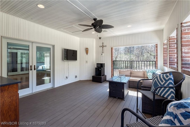 exterior space featuring ceiling fan and french doors