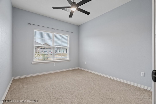 unfurnished room featuring carpet flooring and ceiling fan