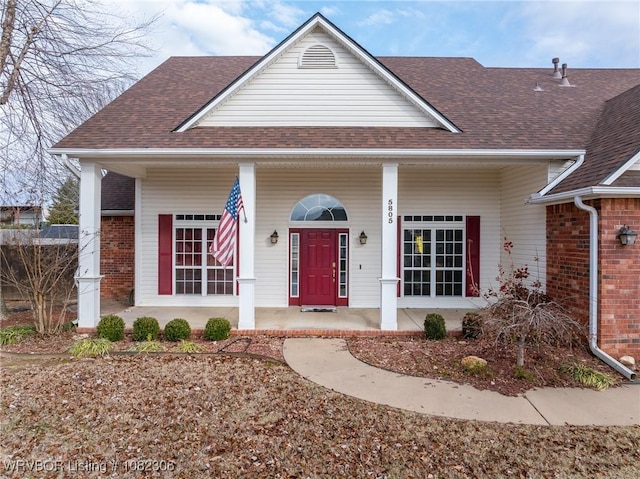 5805 Meadow Brook Dr, Fort Smith, AR 72916 - view of front of property with a porch, roof with shingles, and brick siding