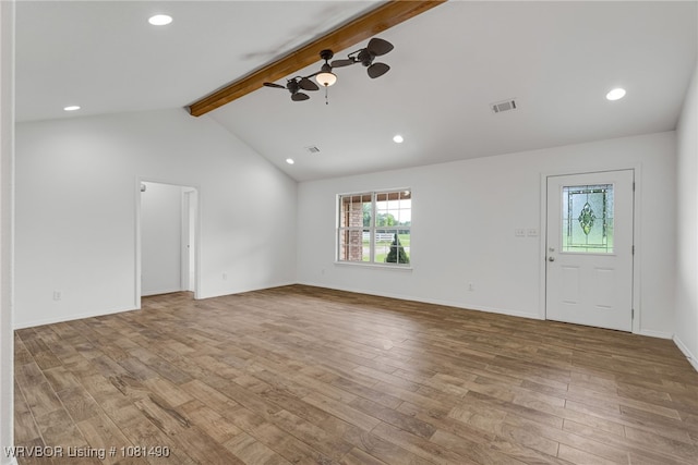 8601 Corona Ct, Uniontown, AR 72955 - unfurnished living room featuring wood-type flooring, a ceiling fan, recessed lighting, and baseboards
