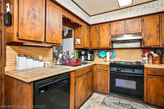 kitchen with black appliances