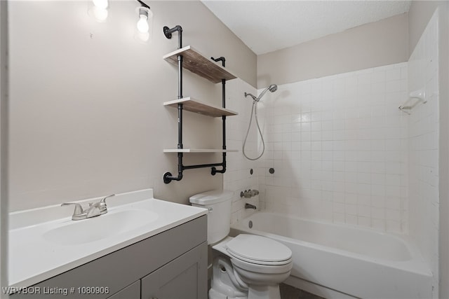 full bath with toilet, vanity, and shower / tub combination