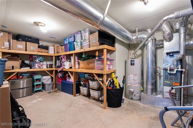 storage area featuring gas water heater