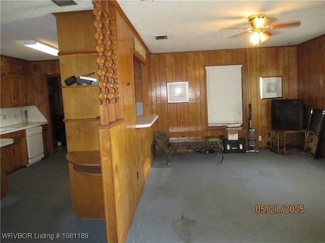 1501 18th St, Ozark, AR 72949 - interior space featuring wooden walls and a ceiling fan
