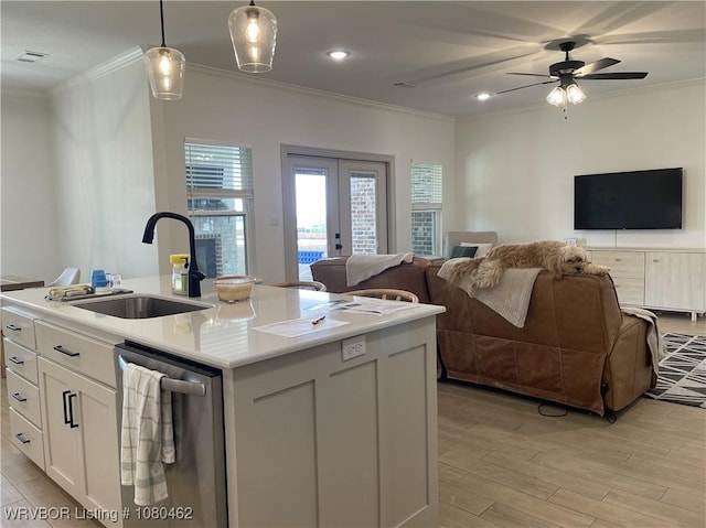 9121 Wayne Xing, Fort Smith, AR 72916 - kitchen with a sink, dishwasher, open floor plan, french doors, and white cabinetry