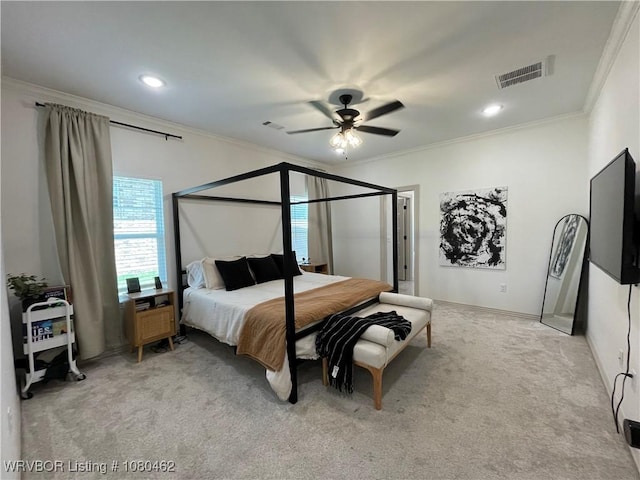 9121 Wayne Xing, Fort Smith, AR 72916 - bedroom with crown molding, light colored carpet, ceiling fan, and recessed lighting