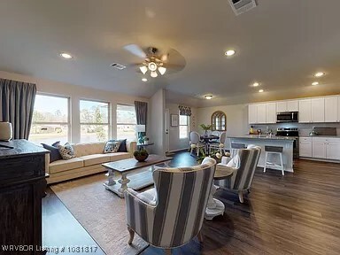 8011 Windflower Ln, Fort Smith, AR 72916 - living area featuring recessed lighting, dark wood-style floors, and ceiling fan