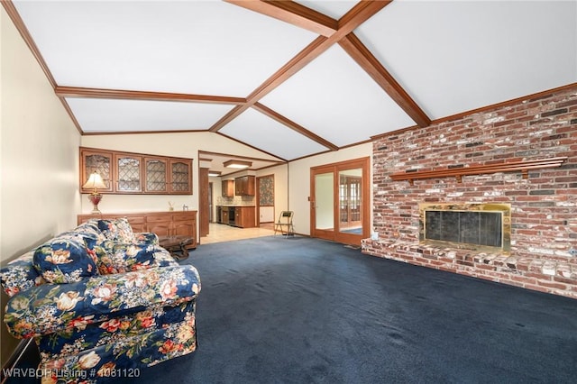 2017 S 70th St, Fort Smith, AR 72903 - unfurnished living room with a fireplace, carpet, and french doors
