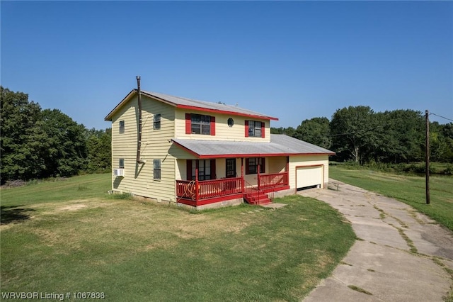 view of front facade with a porch and a front lawn