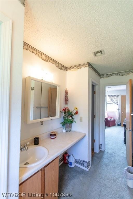 bathroom featuring vanity and a textured ceiling