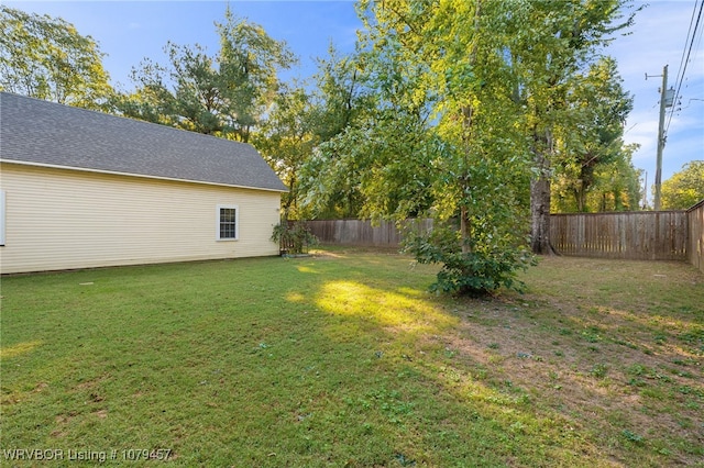 view of yard with a fenced backyard