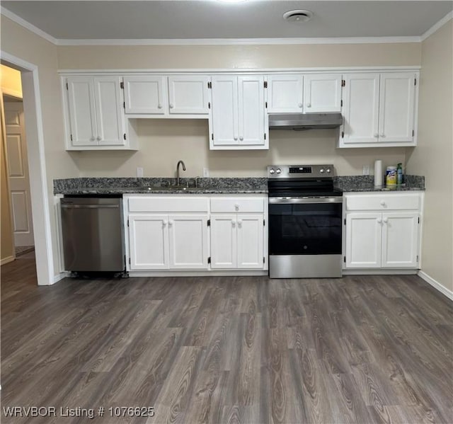 kitchen with white cabinetry, sink, and appliances with stainless steel finishes