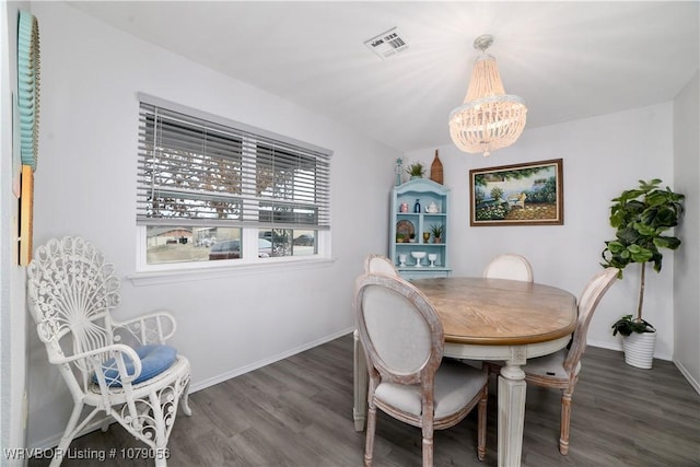 dining room featuring dark wood-type flooring and a chandelier