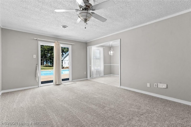 1414 12th Cir, Barling, AR 72923 - spare room with carpet floors, a textured ceiling, a ceiling fan, and ornamental molding