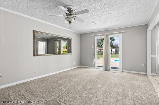 1414 12th Cir, Barling, AR 72923 - spare room featuring a ceiling fan, carpet, a textured ceiling, and crown molding