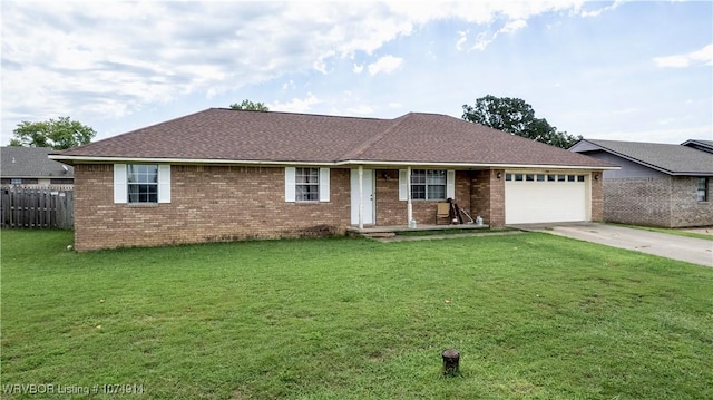 ranch-style house with a front lawn and a garage