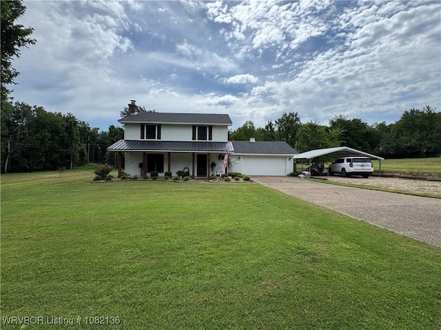 1721 Armistead Rd, Fort Smith, AR 72916 - country-style home featuring driveway, a porch, a chimney, a front lawn, and an attached garage
