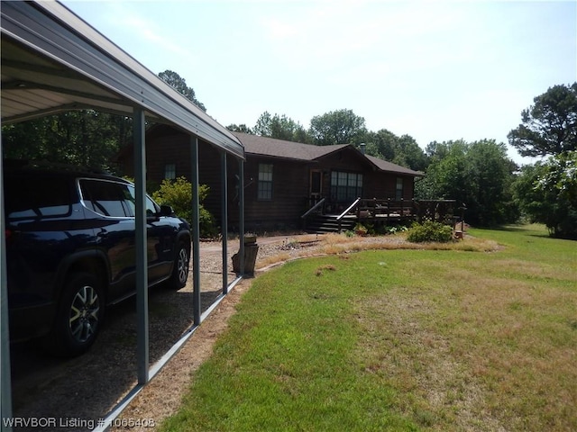 view of yard with a deck