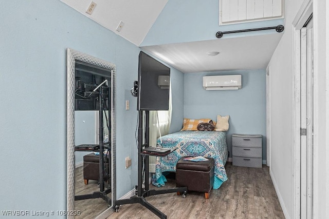 5914 Asa Craig Rd, Greenwood, AR 72936 - bedroom with wood finished floors, a wall mounted air conditioner, and baseboards