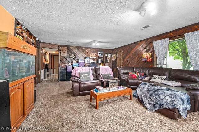 5914 Asa Craig Rd, Greenwood, AR 72936 - living room featuring carpet flooring, visible vents, and a textured ceiling
