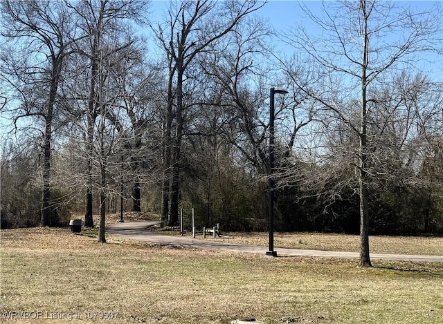 view of yard with a view of trees