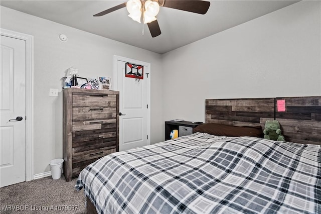 carpeted bedroom featuring a ceiling fan