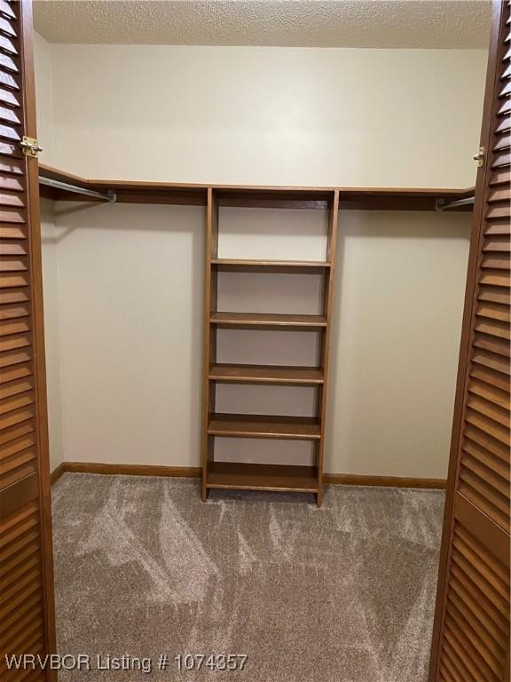 walk in closet with dark carpet