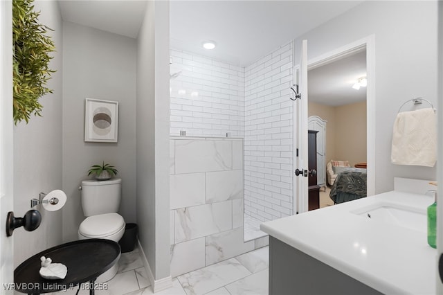 517 Ross Hampton Rd, Hackett, AR 72937 - ensuite bathroom featuring vanity, ensuite bath, toilet, marble finish floor, and walk in shower