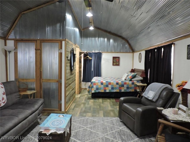 bedroom featuring vaulted ceiling