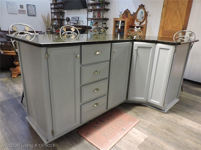 interior space featuring gray cabinets and light wood-type flooring