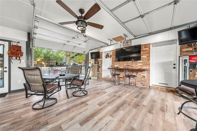 wooden deck with ceiling fan