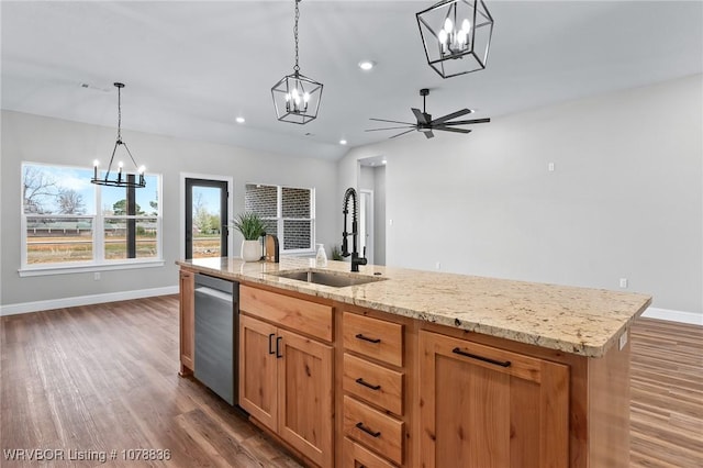 2006 Yellowstone Dr, Barling, AR 72923 - kitchen featuring an island with sink, pendant lighting, sink, and stainless steel dishwasher
