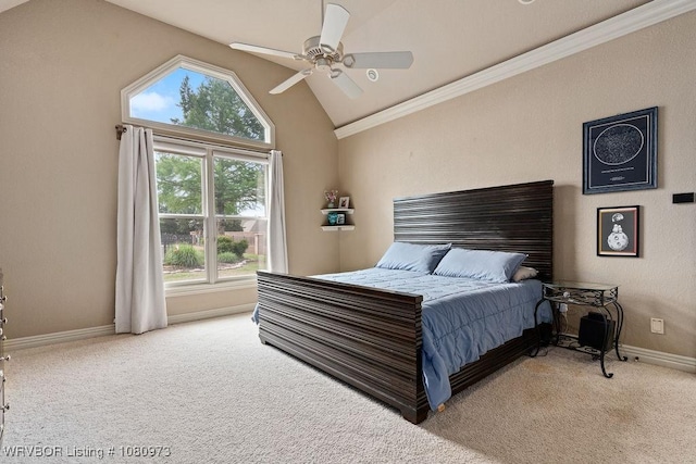6800 Highland Park Dr, Fort Smith, AR 72916 - carpeted bedroom featuring vaulted ceiling, ornamental molding, baseboards, and a ceiling fan