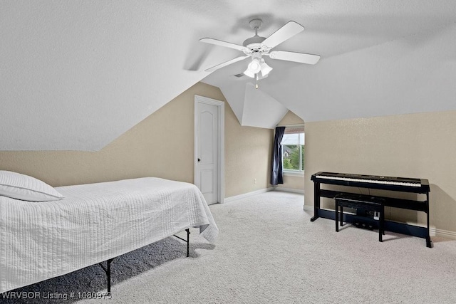 6800 Highland Park Dr, Fort Smith, AR 72916 - bedroom with carpet flooring, baseboards, lofted ceiling, and a ceiling fan