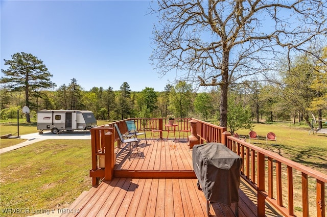 7441 Valley Creek Rd, Cecil, AR 72930 - wooden terrace featuring a lawn and area for grilling