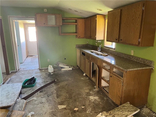 kitchen with lofted ceiling, sink, and a wealth of natural light